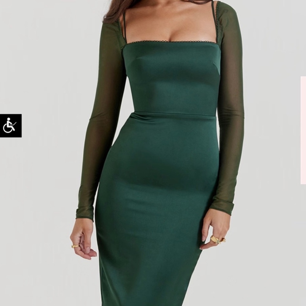 House of CB ‘Ellica’ Midi Long Sleeve Emerald Green Dress XS